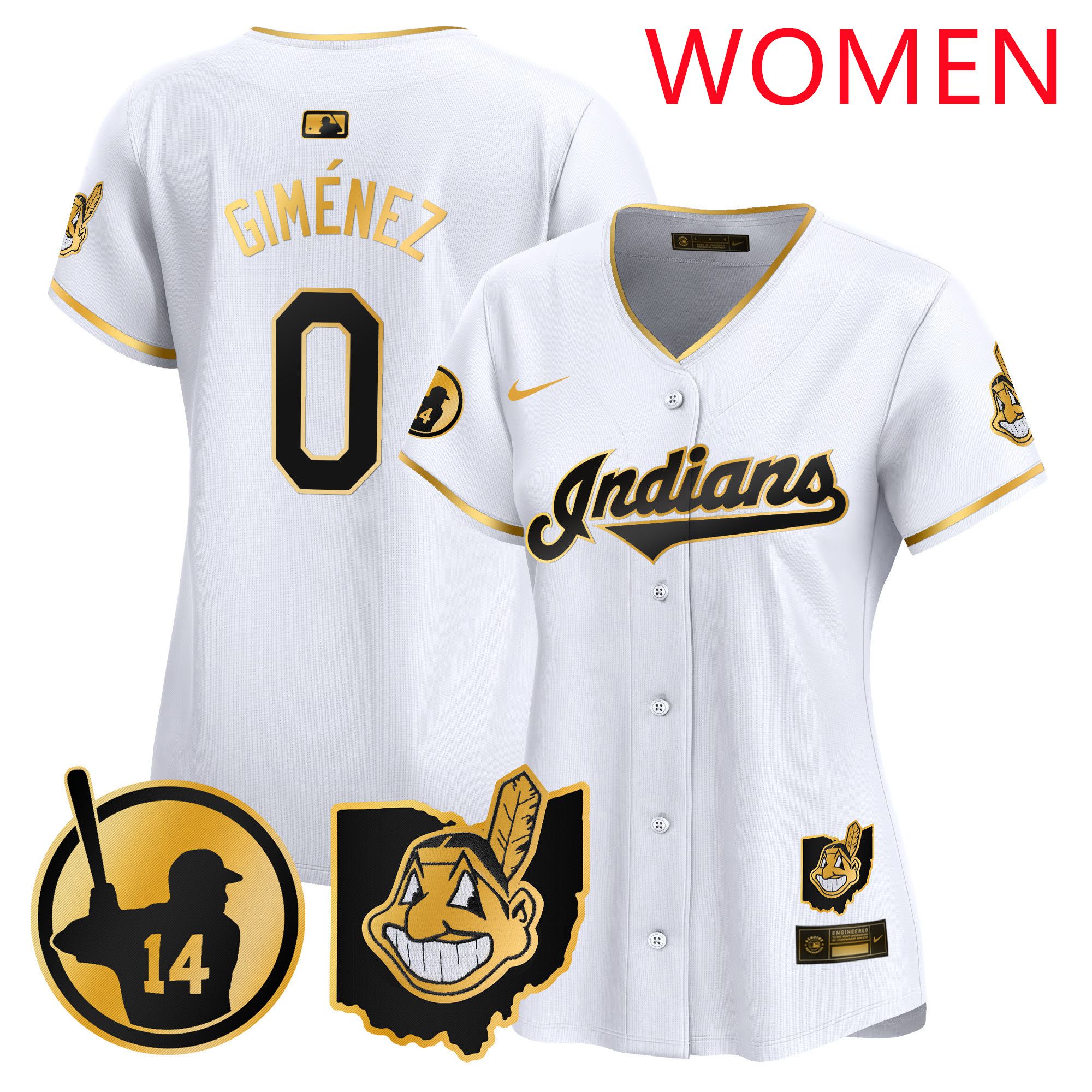 Women Cleveland Indians #0 Gimenez White Nike 2025 Patch Vapor Premier Limited MLB Jersey->women mlb jersey->Women Jersey